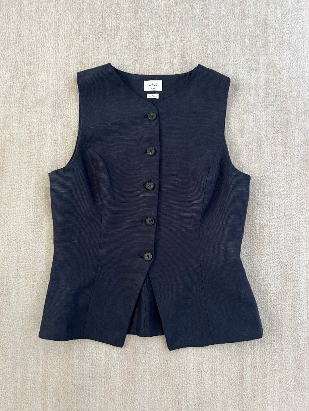 Aritzia Wilfred Regal Linen Blend Vest Button Up Navy Blue Tailored Top 8